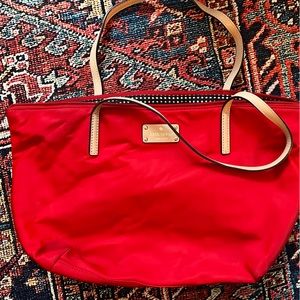 Red nylon Kate Spade shoulder tote